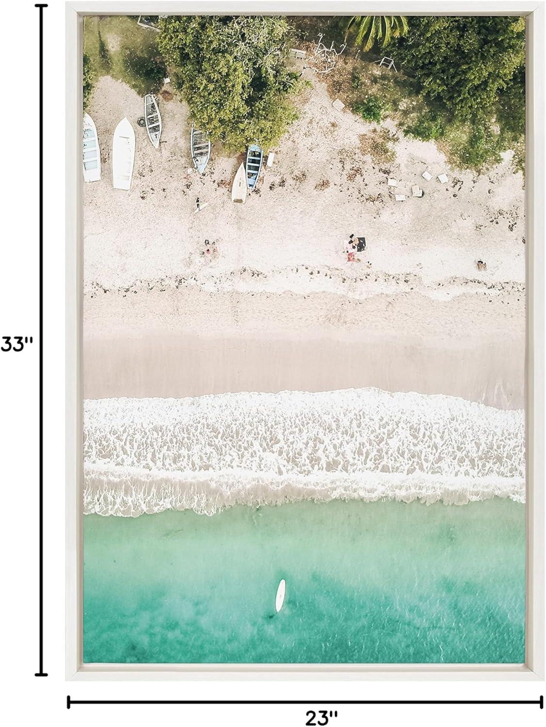 Tropical Beach Aerial View Canvas Print with White Frame