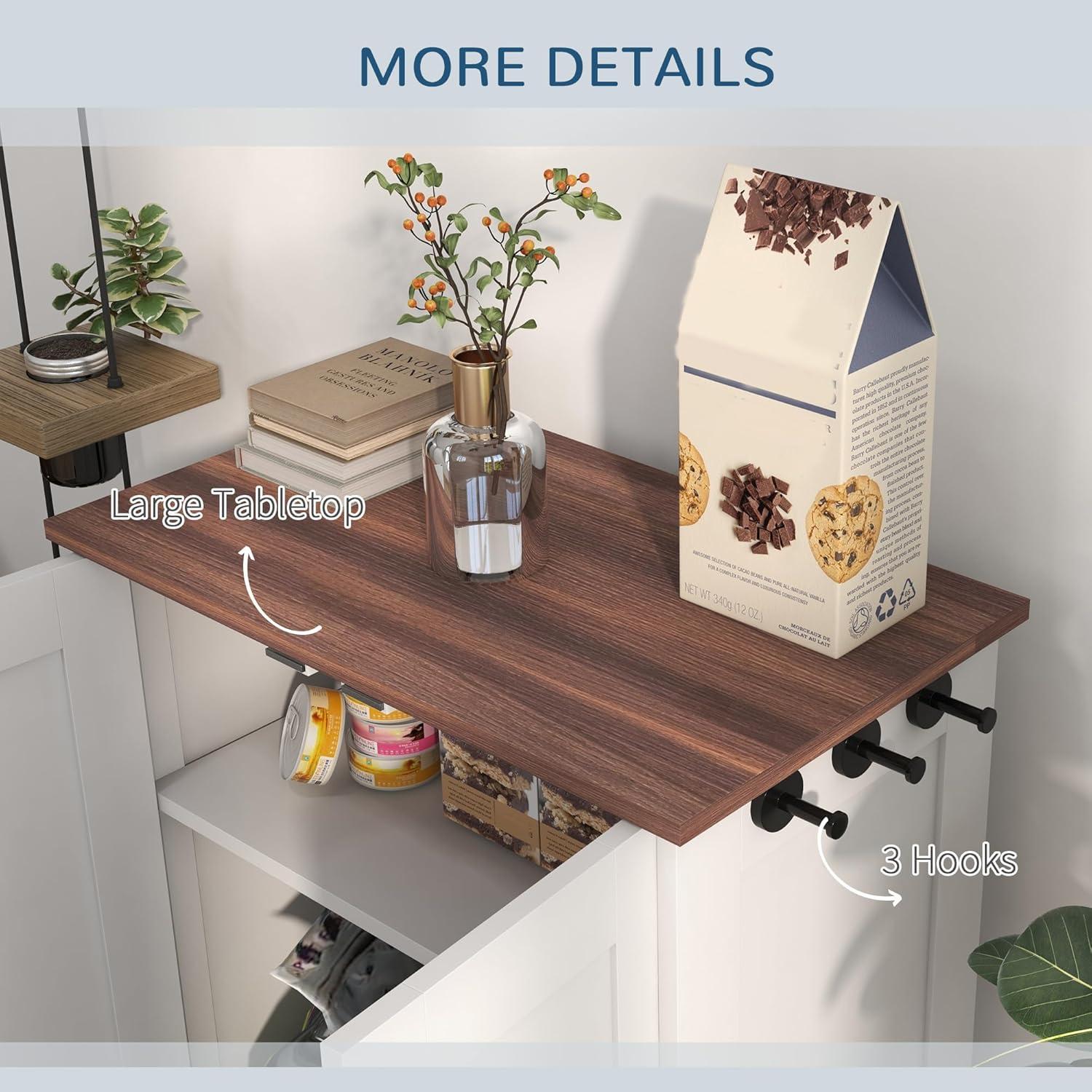 Awevsco Dog Feeding Station, Dog Food Storage Cabinet With Hidden Dog Bowls, Adjustable Panel, Hooks, For Medium Sized Dogs, White