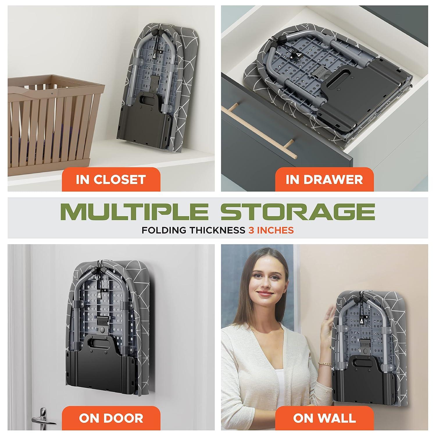 XABITAT Table Top Ironing Board with Wall Mount, D-Crease, Portable Space Saving Mini Laundry Room Iron Board, Foldable Small Ironing Board, Grey