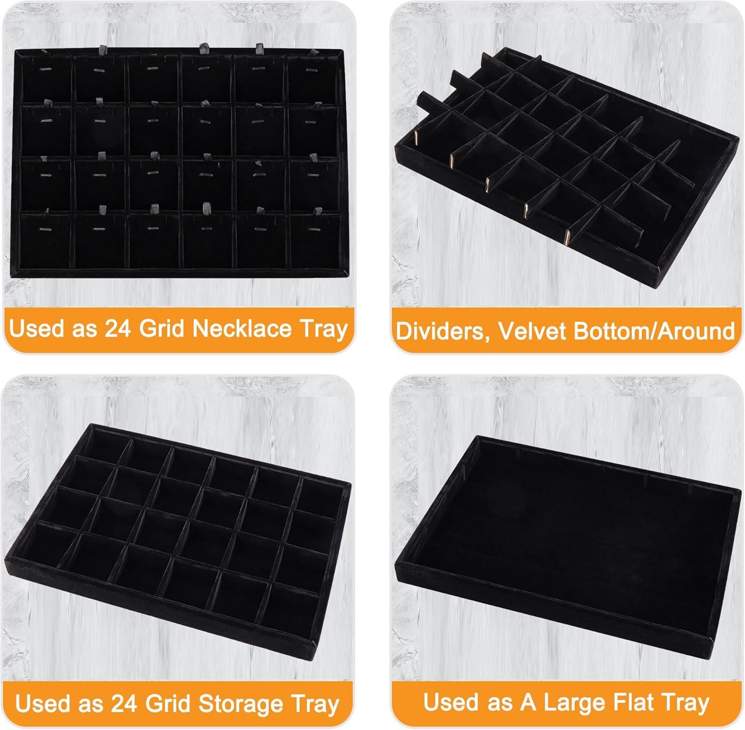 Elegant Beige Linen 24-Compartment Jewelry Tray Organizer