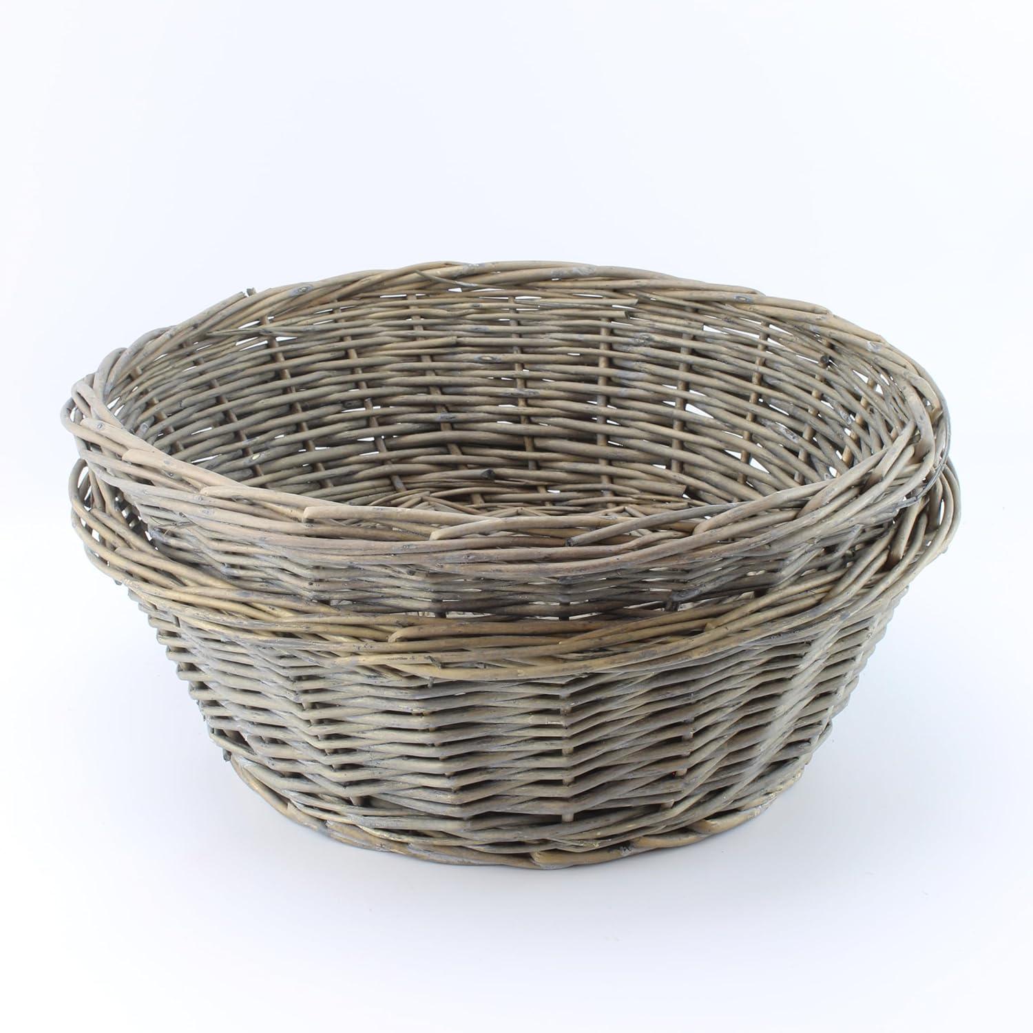 AuldHome Design Gray Farmhouse Bread Baskets, 2pk; Rustic Woven Wicker Round Basket for Kitchen, Home and Storage