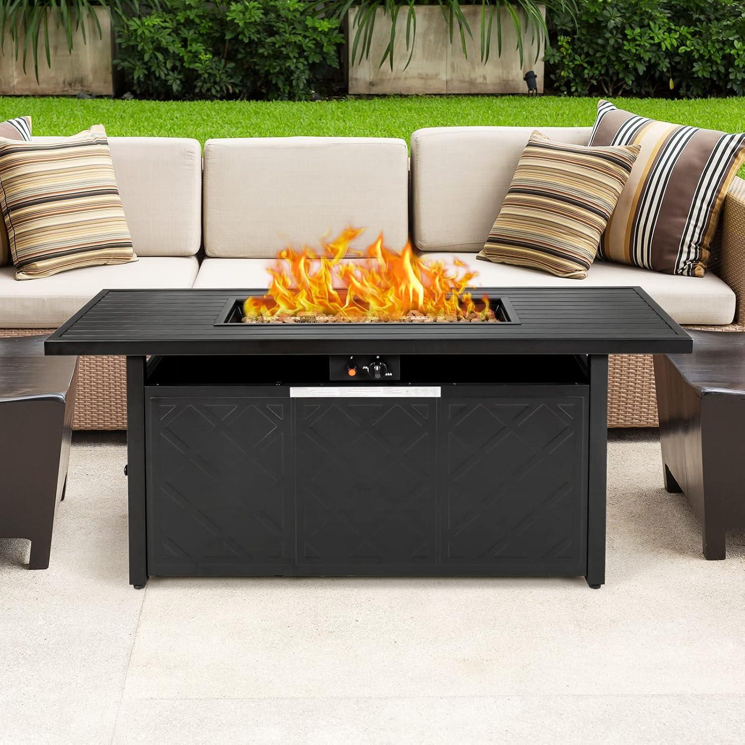 DEXTRUS 57 Inch Propane Outdoor Firetable 50000 BTU Gas Fire Pit with Ignition Systems for Patio Garden Backyard (Black)