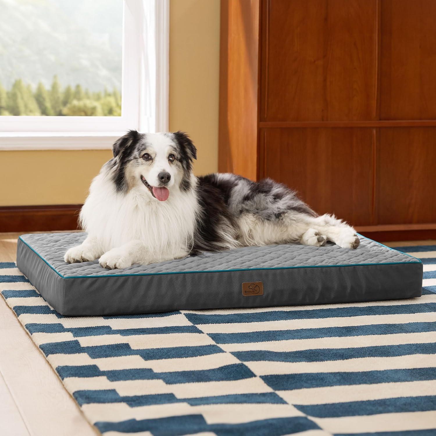 Bedsure Orthopedic Dog Bed for Extra Large Dogs and Crate - Thick Memory Foam Pet Mattress with Removable Washable Cover and Egg Crate Foam, Suitable for Pet Up to 100 lbs, XL 41x29x4 Inches, Grey