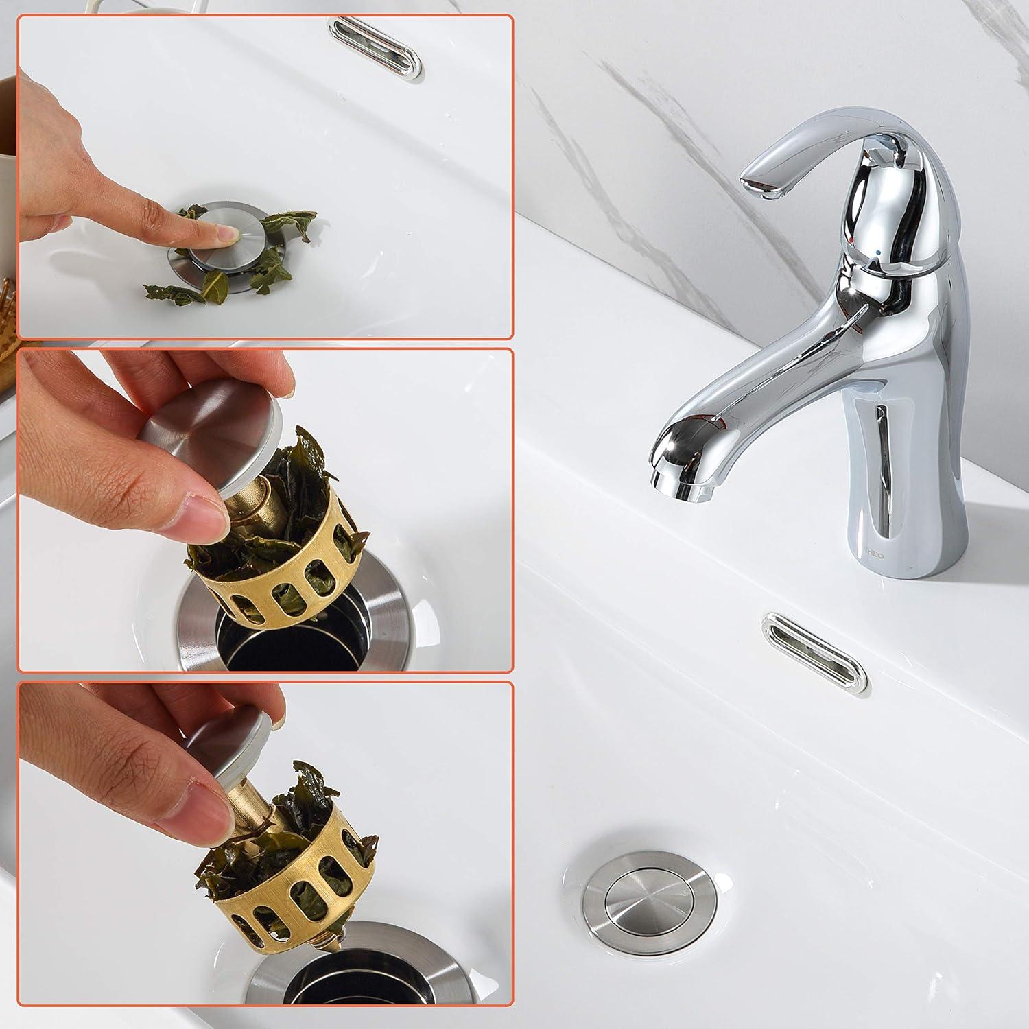 Brushed Nickel and Brass Pop-Up Sink Drain Stopper with Overflow