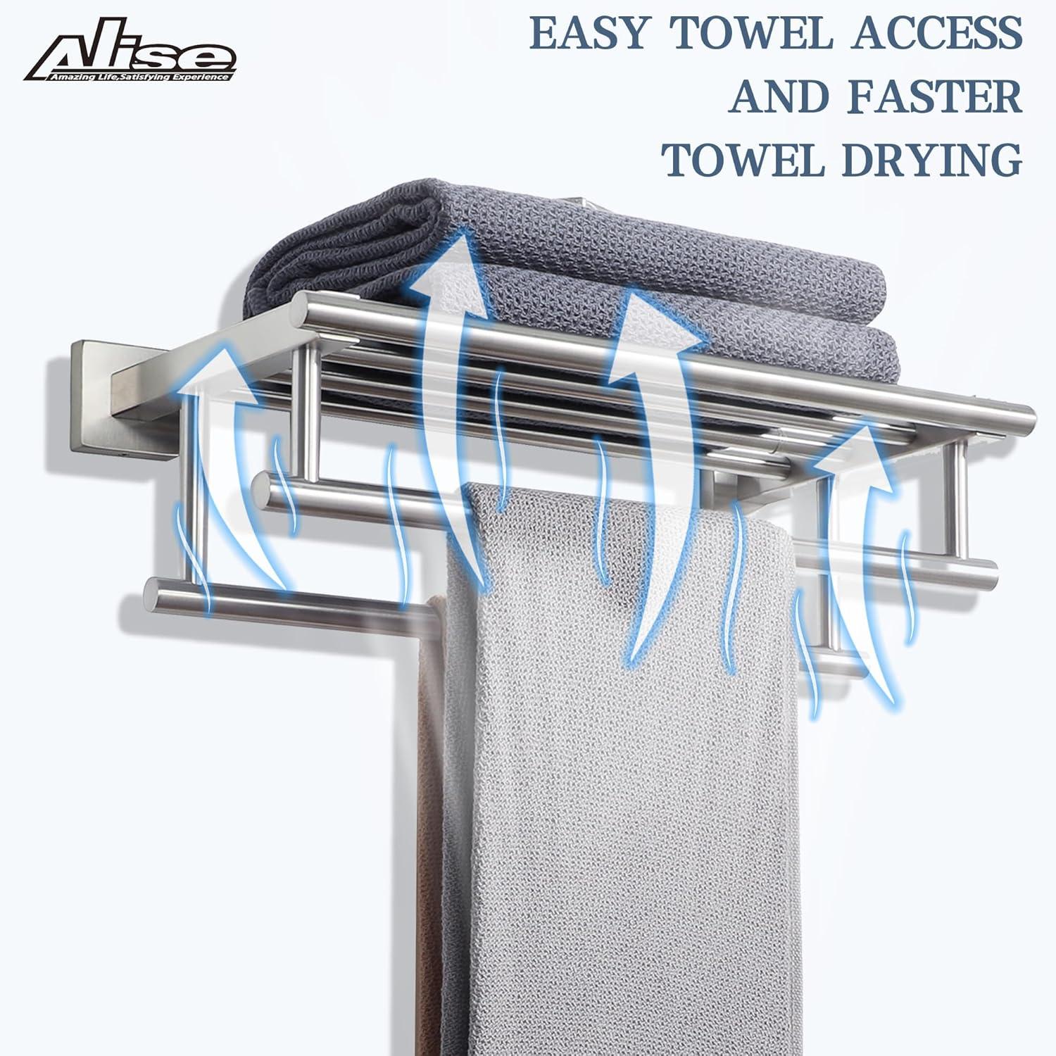 2-Tier 20" Wall Mounted Stainless Steel Bathroom Towel Rack With 2 Towel Bars Round Rods