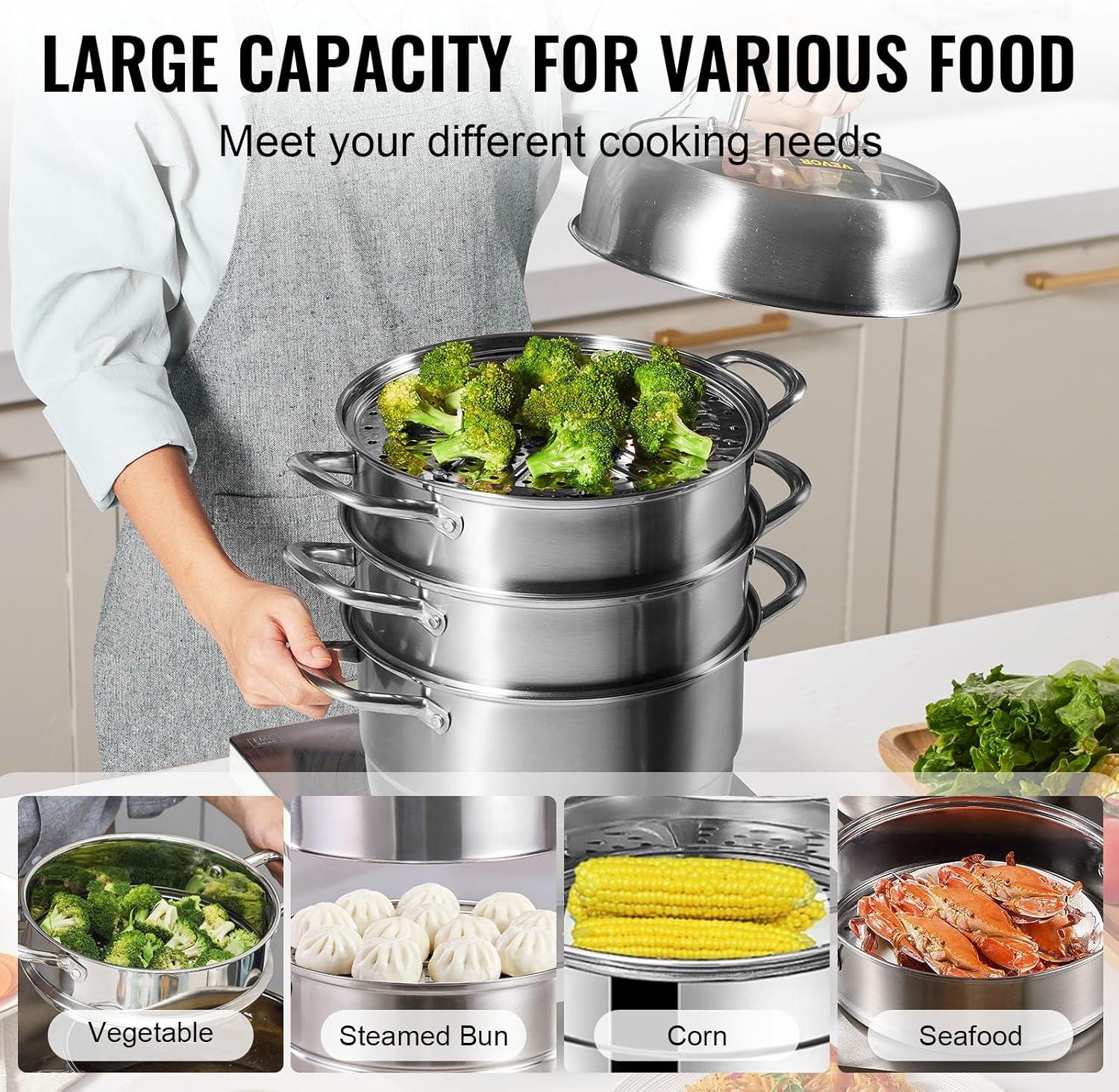 VEVOR 3-Tier Commercial Food Warmer Display, 1000W Food Display Warmer with Light, Adjustable Shelf and Temperature Display, 86℉~185℉ Steam Heating, 57L for Hamburger, Pizza, Bread, Fried Chicken