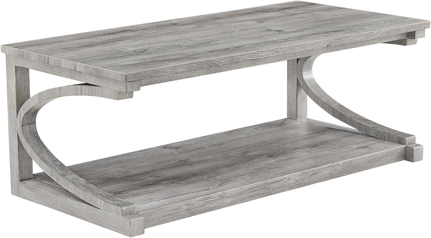 Coffee Table, 48 inch Small Coffee Table with Bottom Shelf, Solid Wood Modern Coffee Tables for Living Room, Kitchen, Apartment Dining Table, Gray