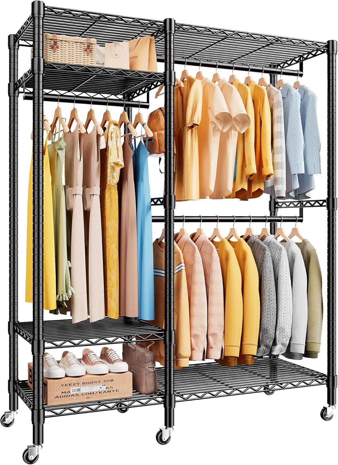 Black Heavy Duty Adjustable Wire Garment Rack with Shelves