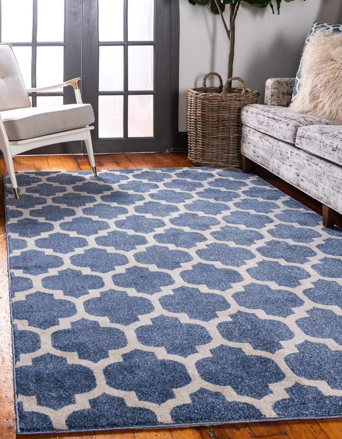 Light Blue Rectangular Trellis 9' x 12' Synthetic Area Rug