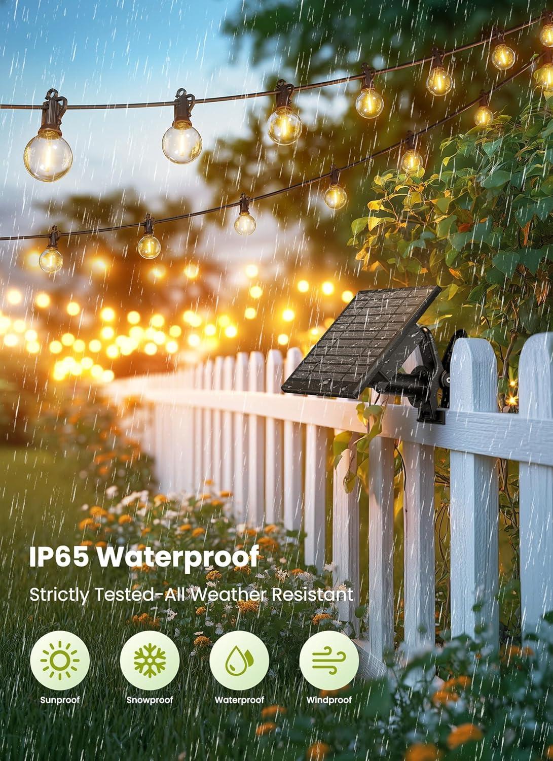 29Feet Solar String Lights Outdoor G40 Patio Lights with 25 LED Shatterproof Bulbs, 4 Light Modes, Weatherproof Hanging Lights for Backyard Bistro Pergola Party Decor, E12 Base, 2700K, Black