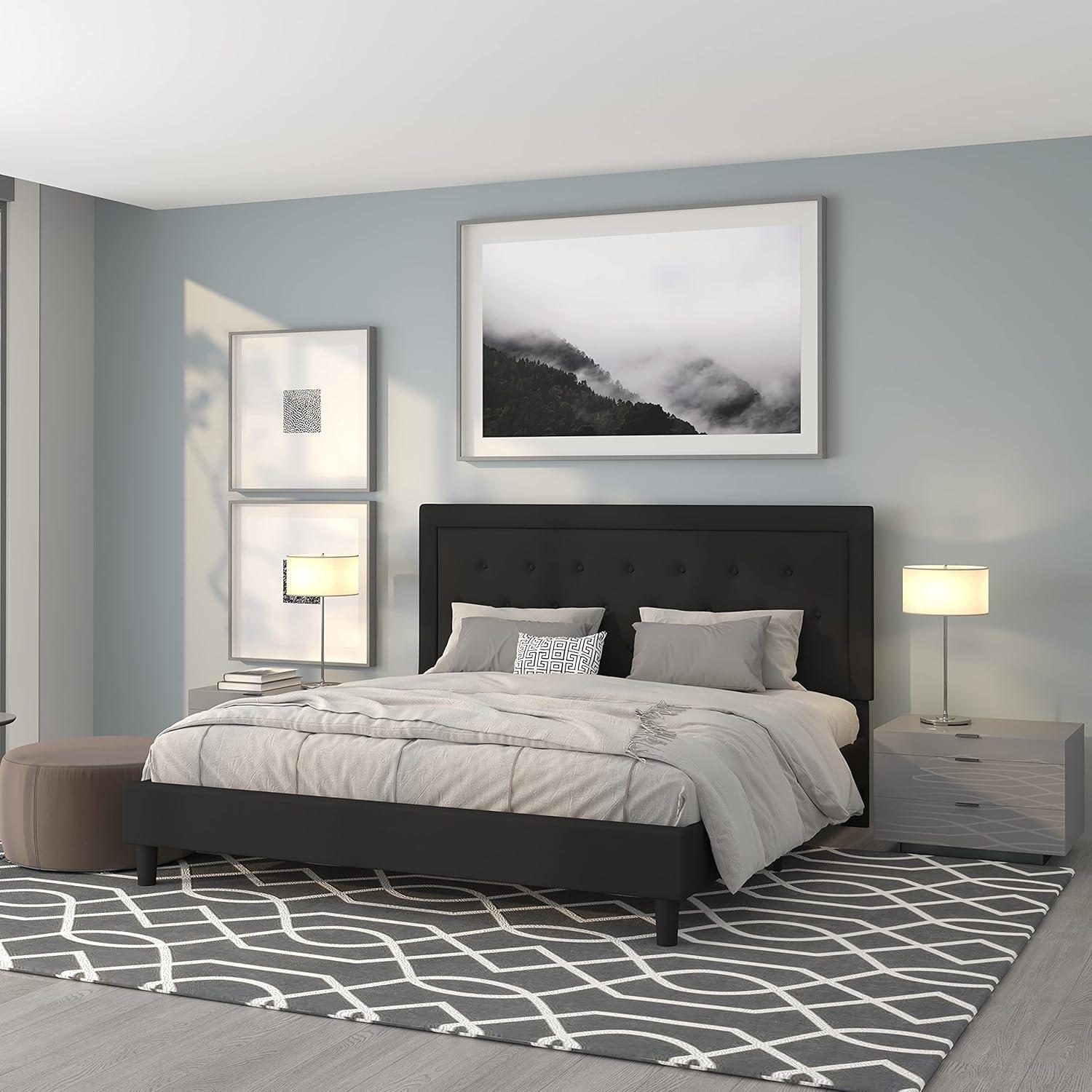 Lark Manor™ Aluino Panel Button Tufted Upholstered Platform Bed Frame - No Box Spring Required