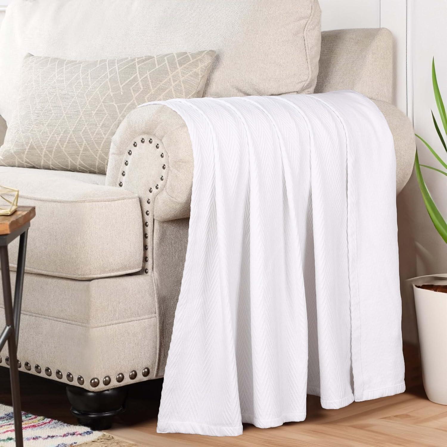 Chevron Charm King-Sized Knitted Cotton Throw - Reversible and Machine Washable