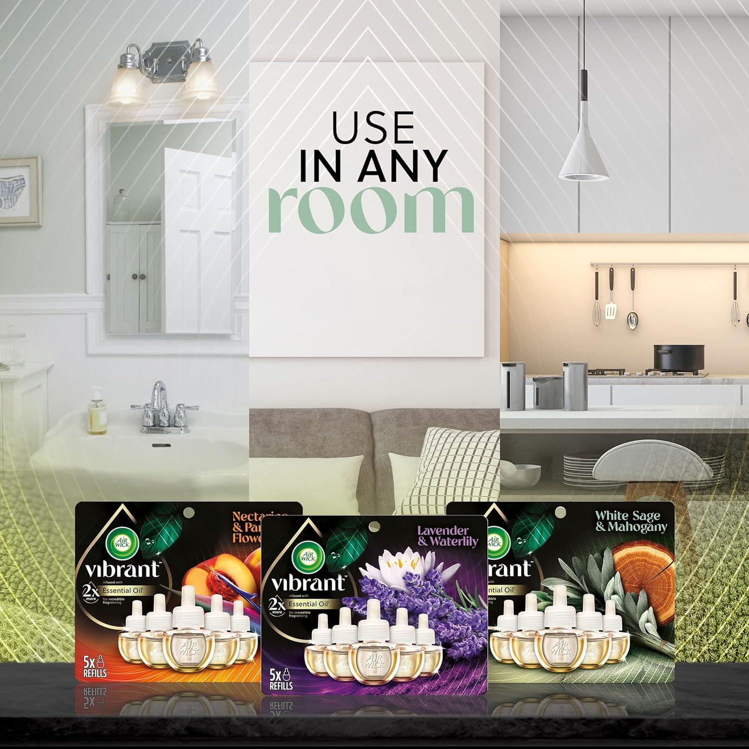 Air Wick Vibrant Plug in Scented Oil Starter Kit (Gadget + 2 Refills), White Sage & Mahogany, Air Freshener, Essential Oils