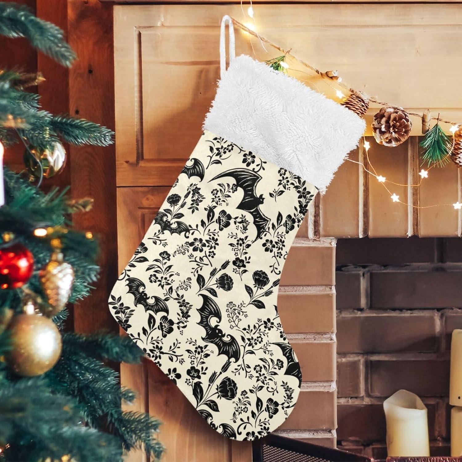 Hotbar Christmas Stocking Bats Silhouette, Plush Xmas Stockings Stair Fireplace Decoration for Holiday Party Festival 1 Pack