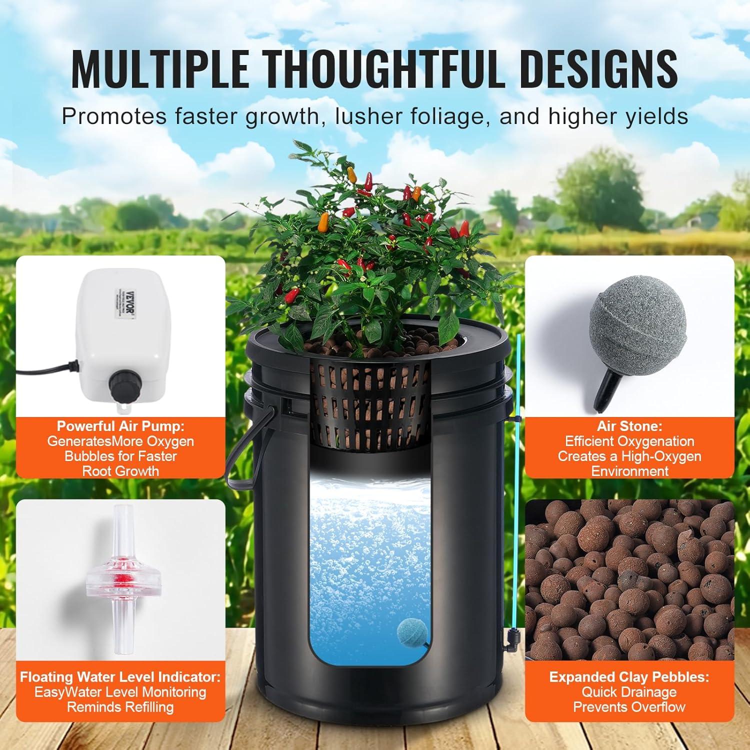 Black 5-Gallon Hydroponic Grow System with Air Pump