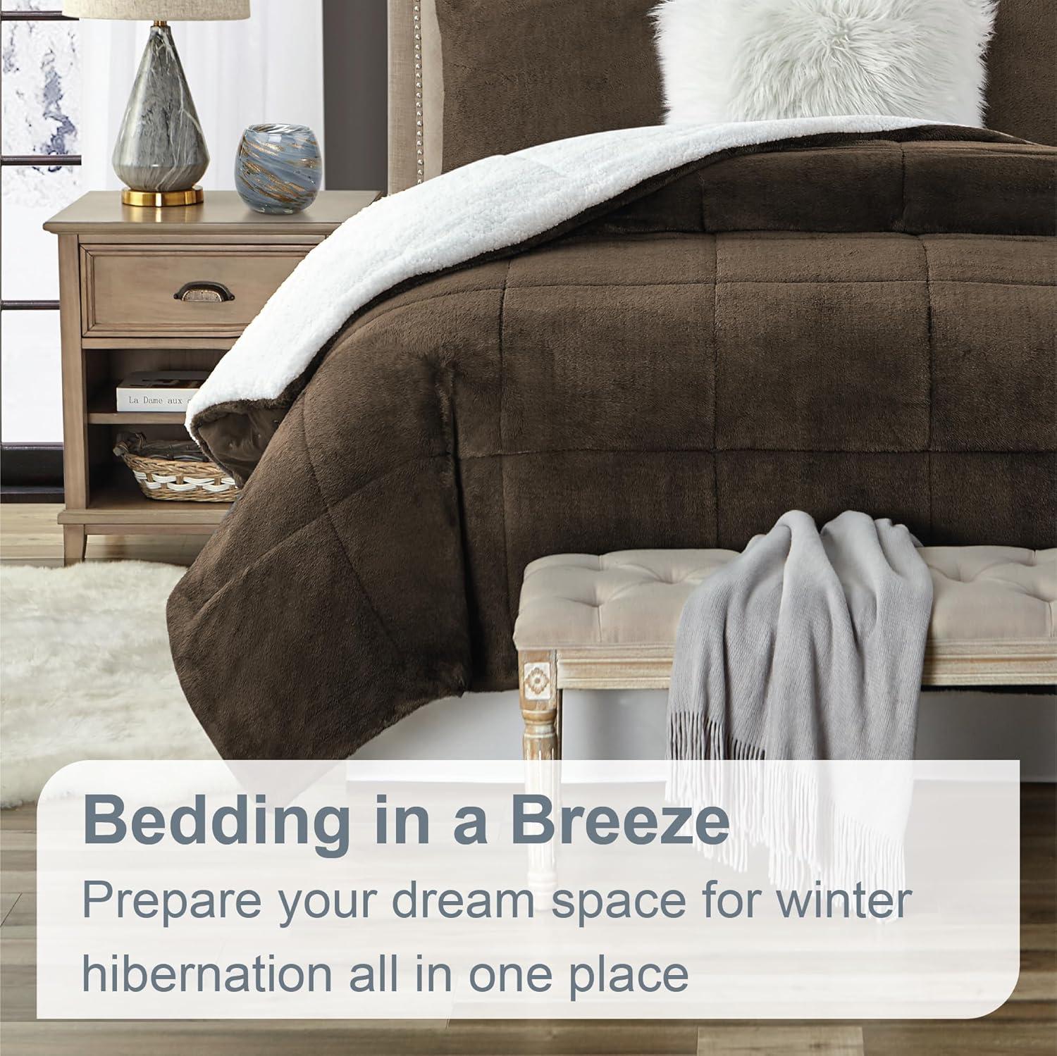 Swift Home Ultra Plush Reversible Faux Fur and Sherpa 3-Piece Comforter Set