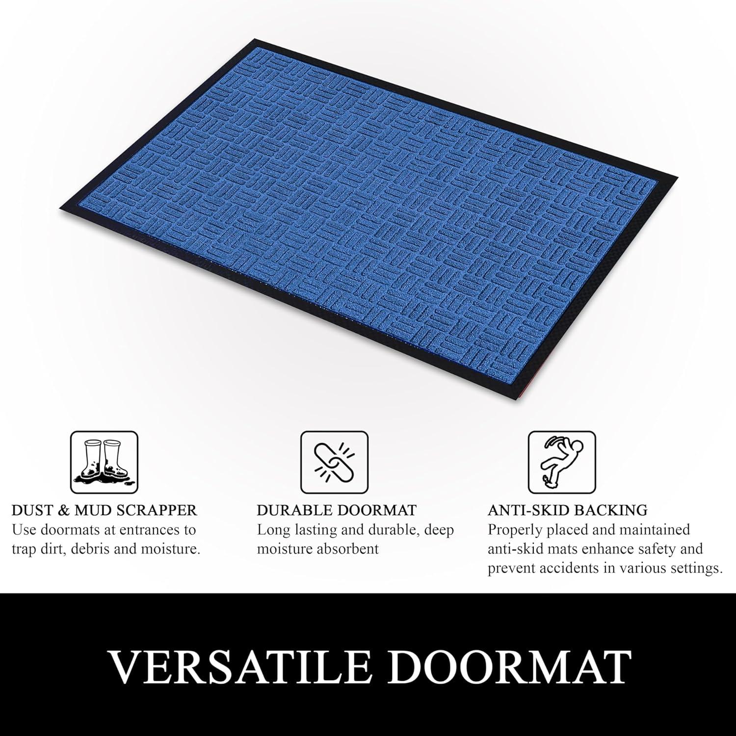 A1HC Indoor Outdoor Doormat – Non-Slip Front Door Mat for Entrance, Patio, Garage & Office – Washable Welcome Mat for Indoor & Outdoor Use, 18x30 Inches, Criss Cross Blue