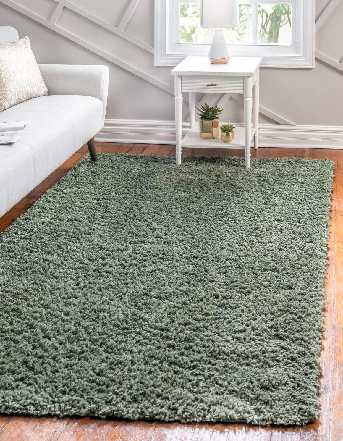 Handmade Sage Braided Shag Rug - Stain-Resistant Synthetic