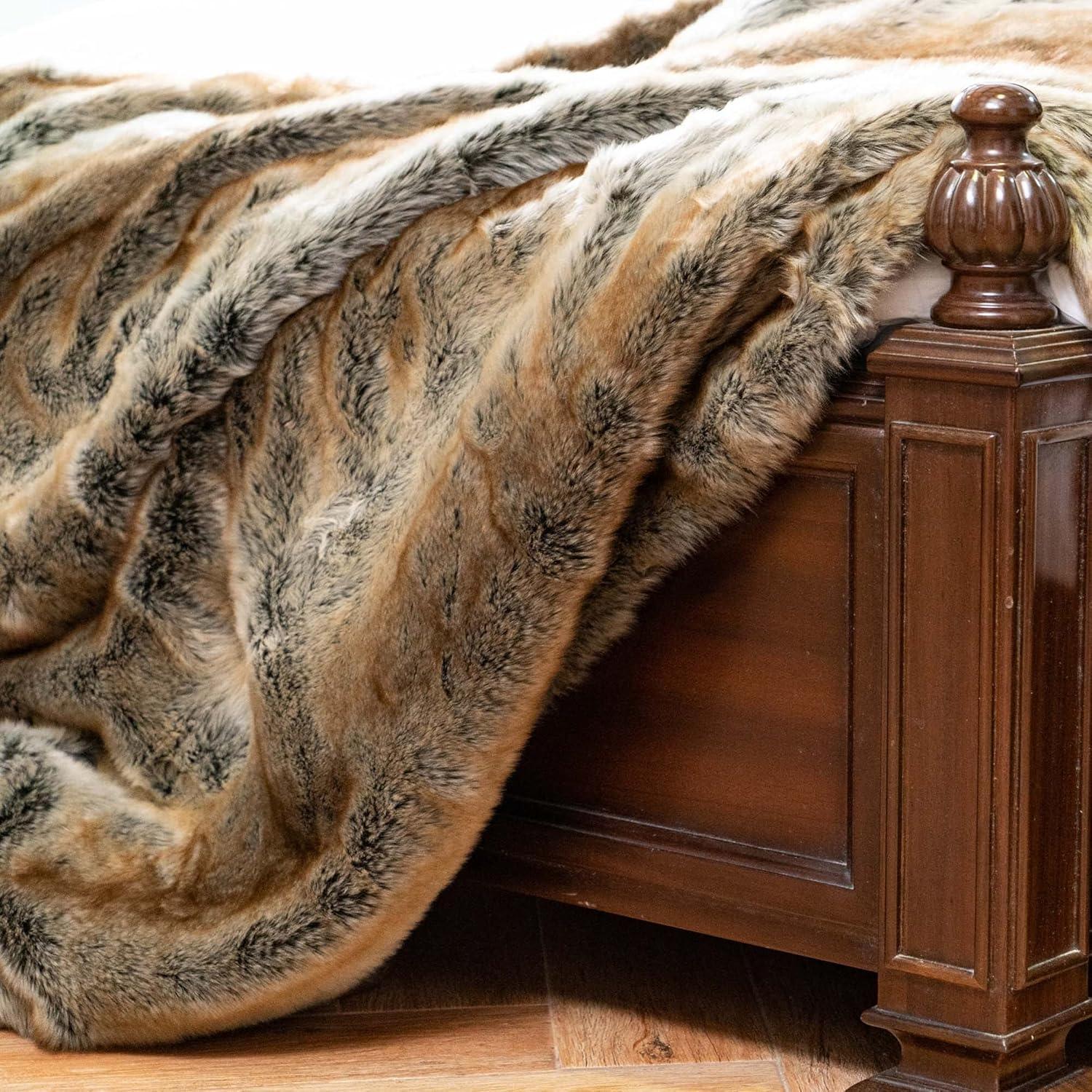 Battilo Brown Faux Fur Blanket, Fuzzy Thick Warm Throw Blankets,Decorative Fur Throws for Bed Sofa Chair ,60"x80"
