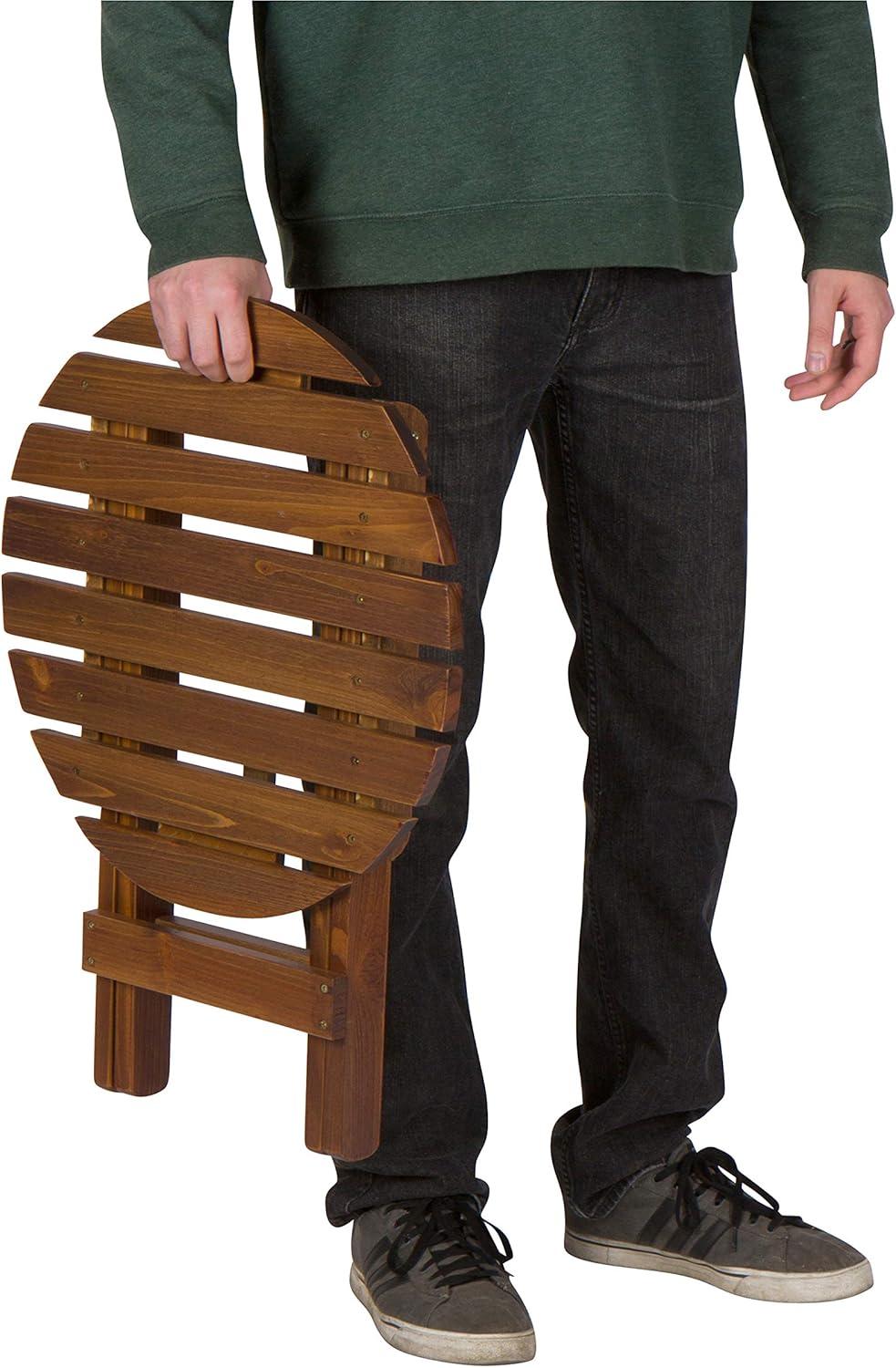 Shine Company Adirondack Round Cedar Wood Foldable Side Table in Brown