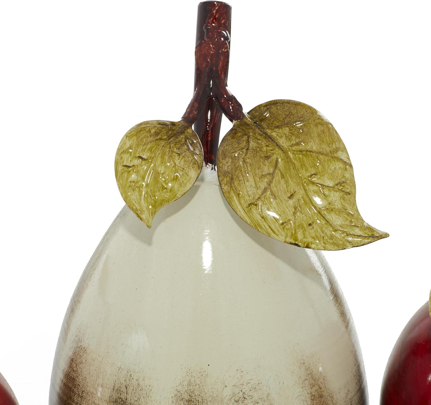 Red and Beige Metal Fruit Sculpture with Platter