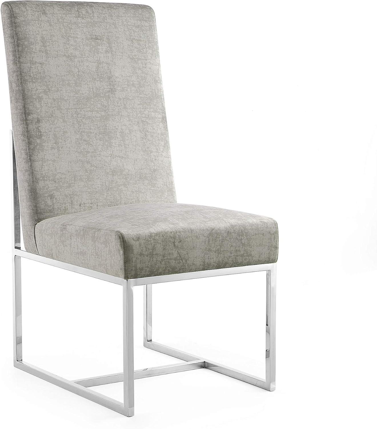 Element Velvet Dining Chair Steel - Manhattan Comfort: High-Back, Armless, Stainless Steel Base