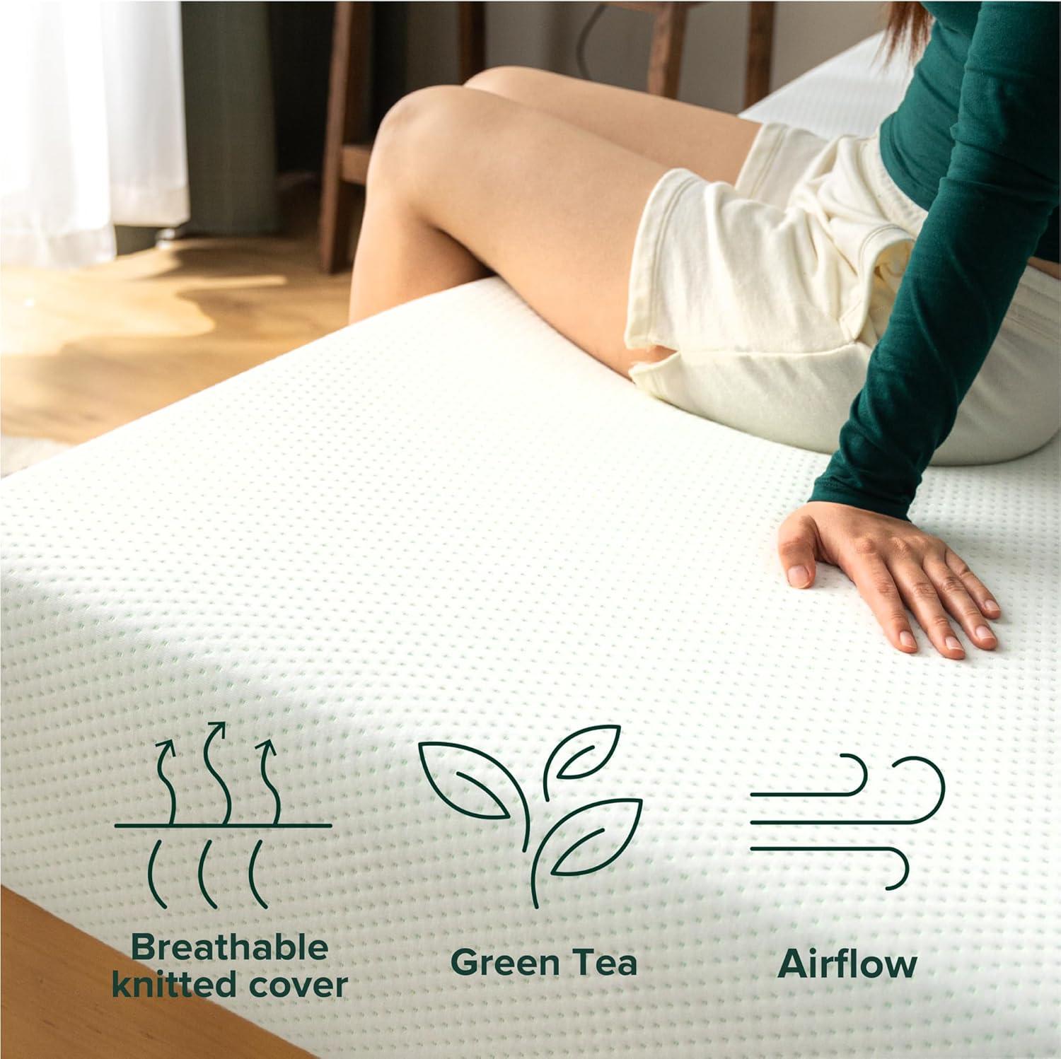 Twin White Memory Foam Mattress with Green Tea Infusion