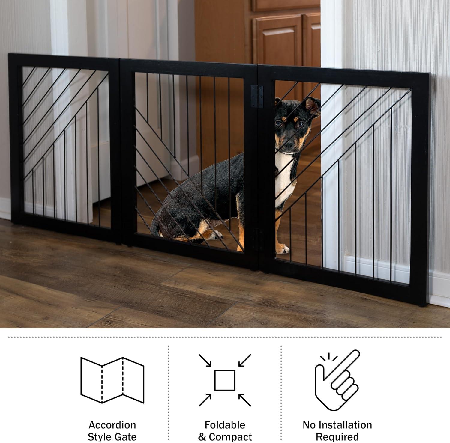 Black Metal Freestanding Foldable Pet Gate for Stairs