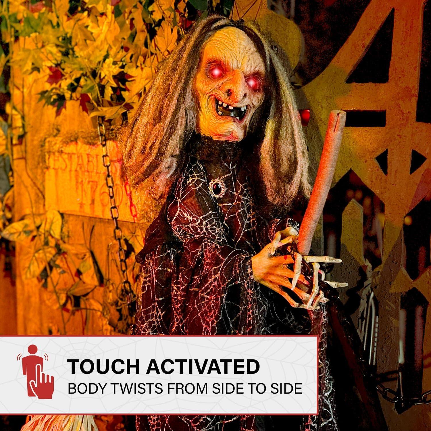 Haunted Hill Farm Lifesize Witch Prop with Lights and Sound, Indoor/Covered Outdoor Halloween Decoration