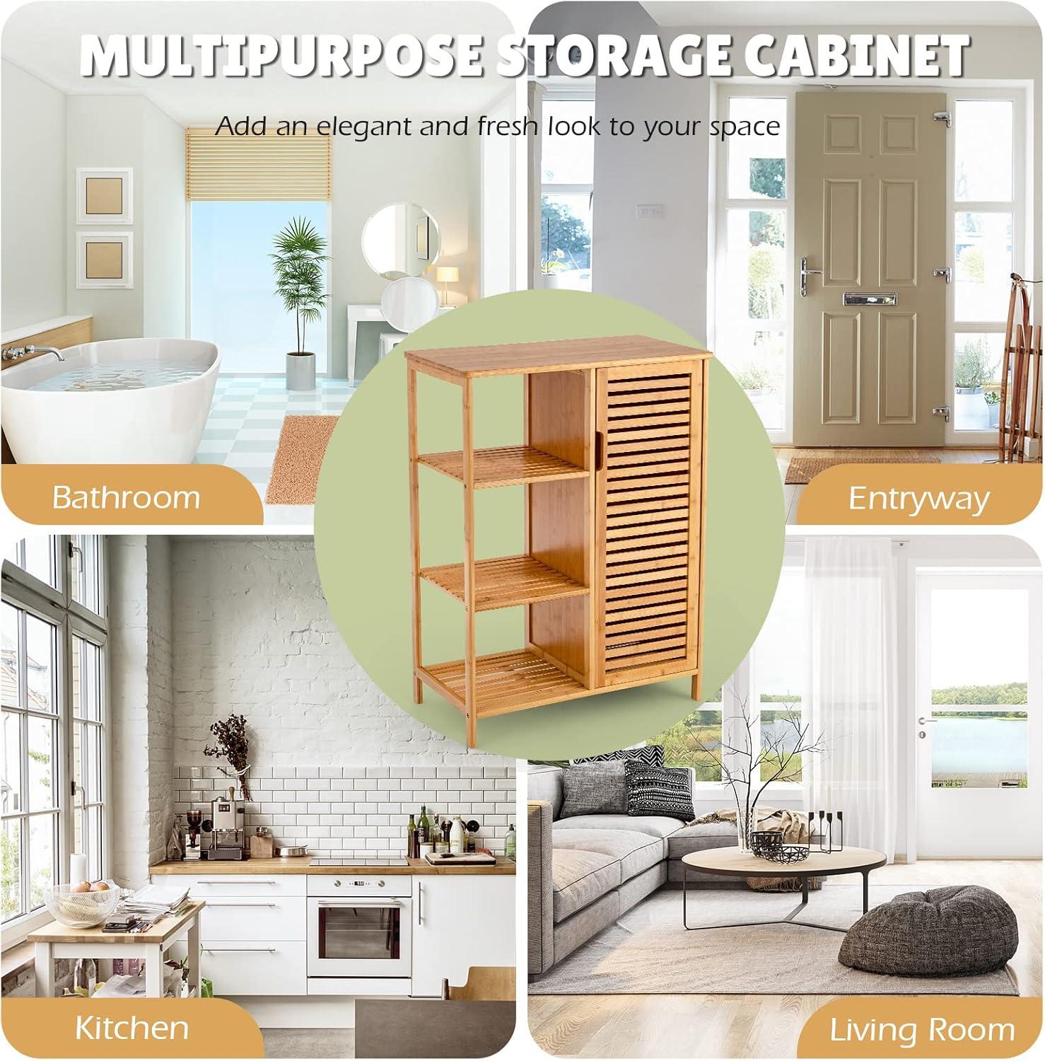 Kadyn Bathroom Cabinet, Storage Cabinet, Bathroom Storage Unit,Bamboo Bathroom Storage Cabinet with Single Door-Natural
