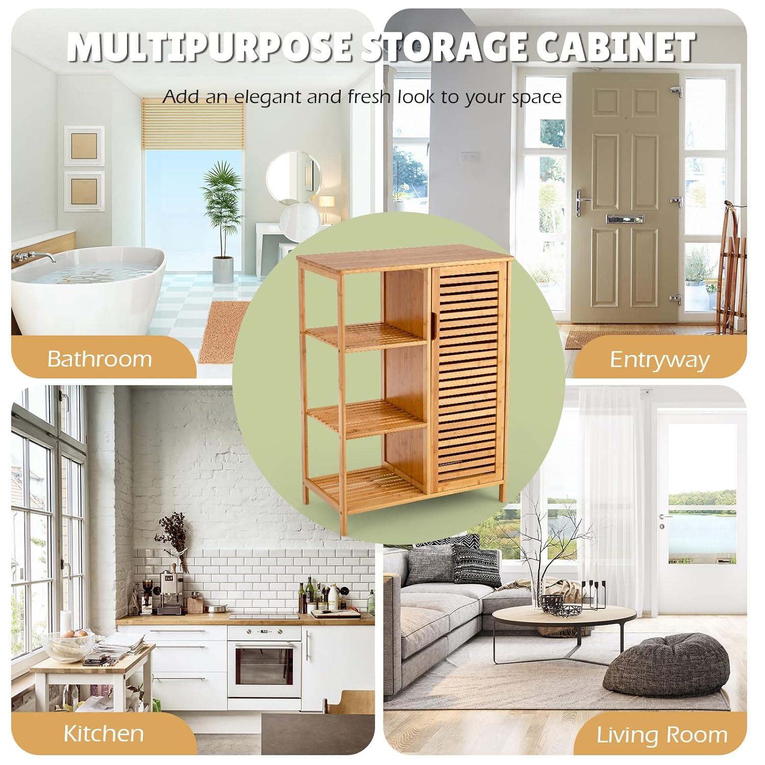 Kadyn Bathroom Cabinet, Storage Cabinet, Bathroom Storage Unit,Bamboo Bathroom Storage Cabinet with Single Door-Natural