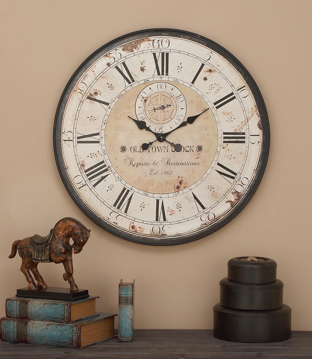 Vintage Wood Wall Clock with Typography Brown - Olivia & May