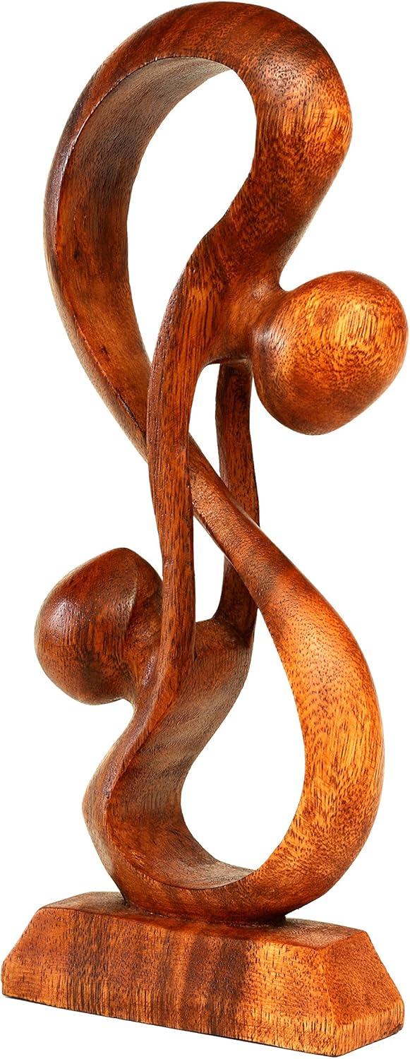 12" Hand Carved Suar Wood Abstract Couple Sculpture