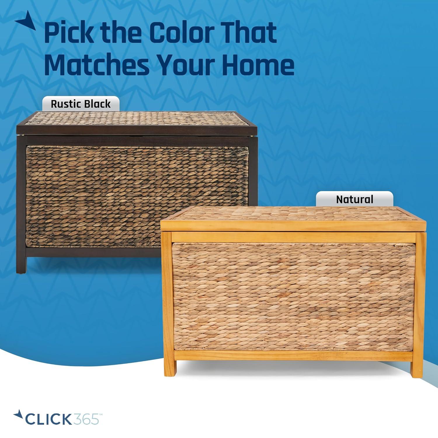 ClickDecor Wilson Storage Trunk Rustic Wicker Black: Farmhouse Style, No Assembly, Anti-Tip Hardware, 18x30x16"