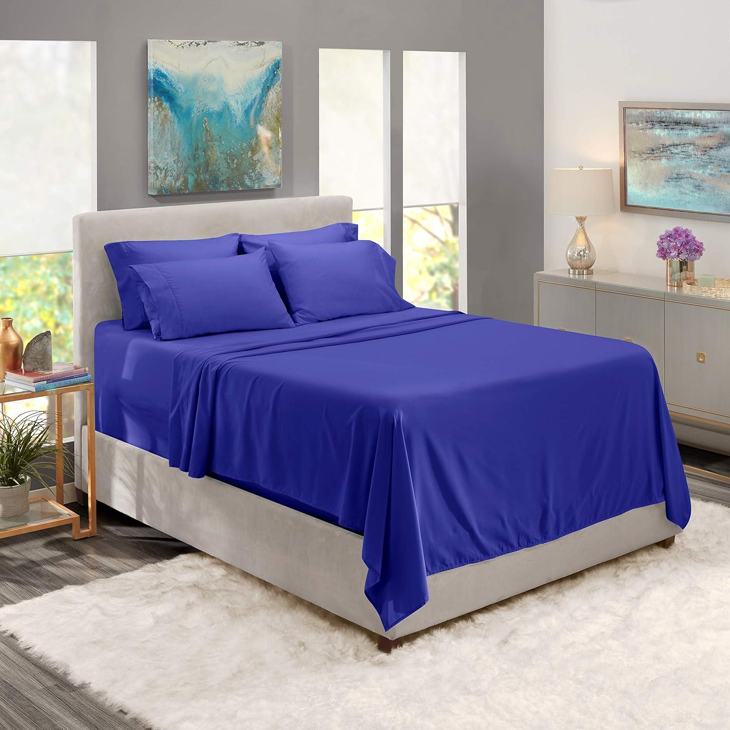 Nestl Extra Deep Pocket 6 Piece Sheet Sets, King Size Sheets & Pillowcases - Royal Blue