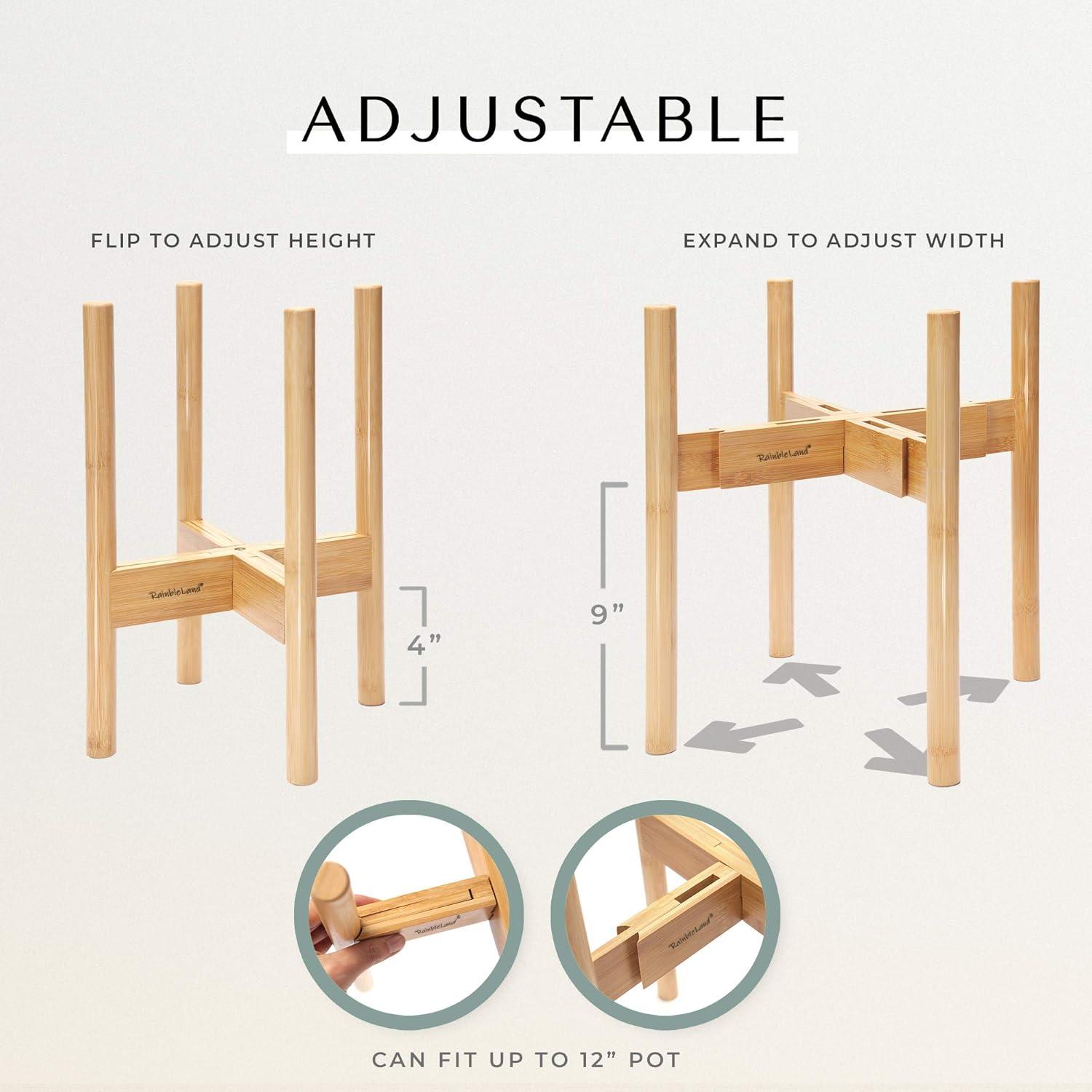 Indoor Plant Stand, Adjustable Wooden Tall Plant Stand, Indoor Planter Holder, Mid Century Modern Planter Outdoor Bamboo Holder, Fits 8 9 10 11 12 in Wide Basket, Expandable Pedestal Only