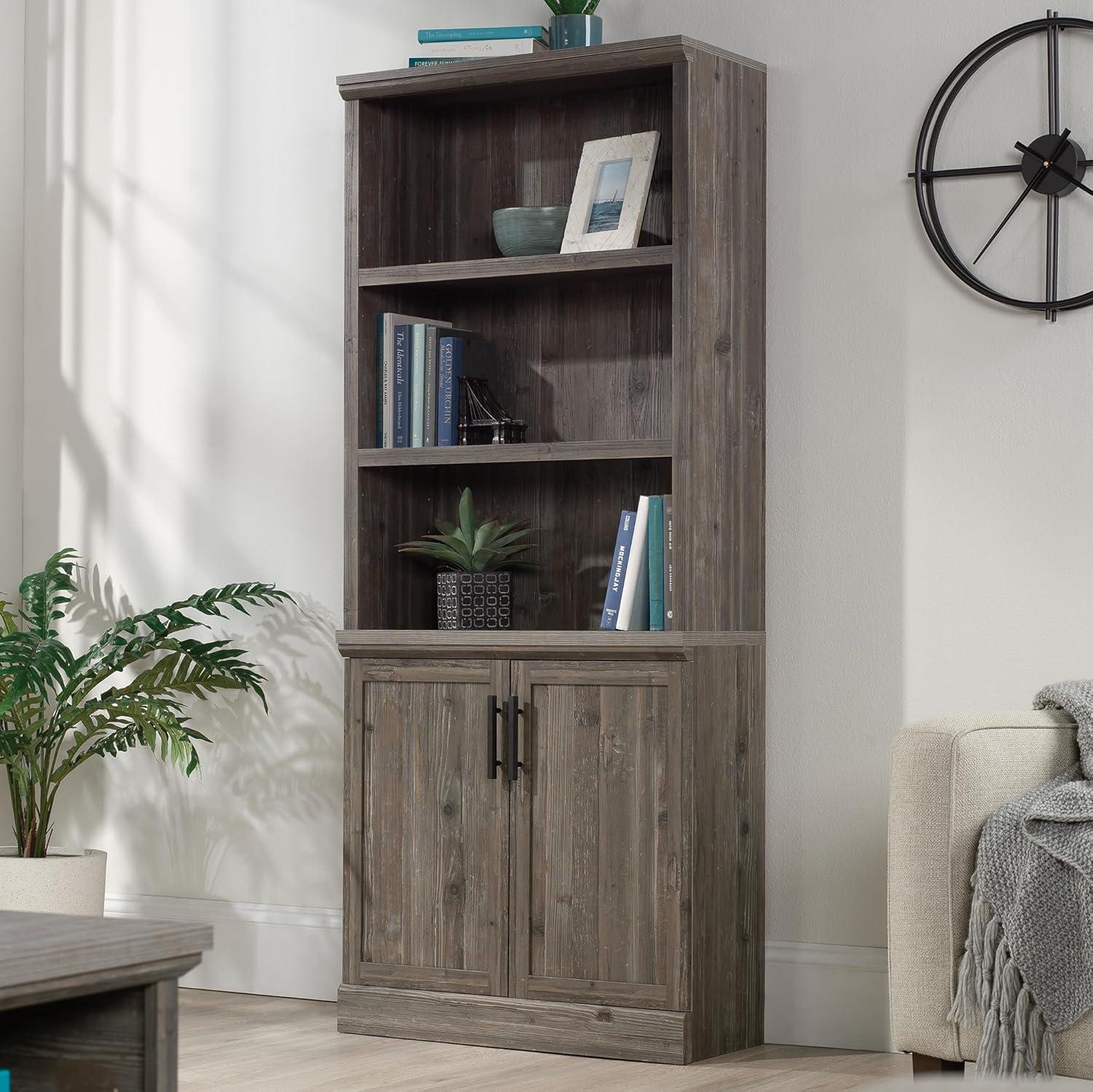 Pebble Pine Adjustable Library Bookcase with Doors