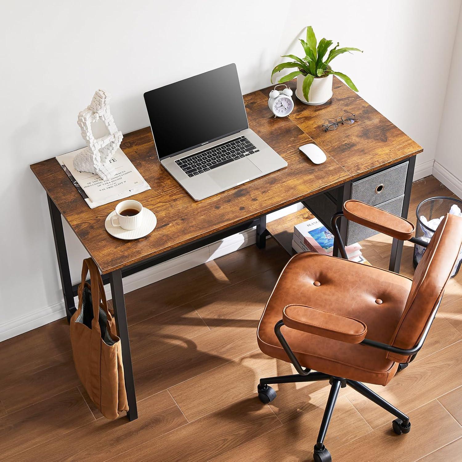 Rustic Brown 40" Wood Corner Writing Desk with Drawers