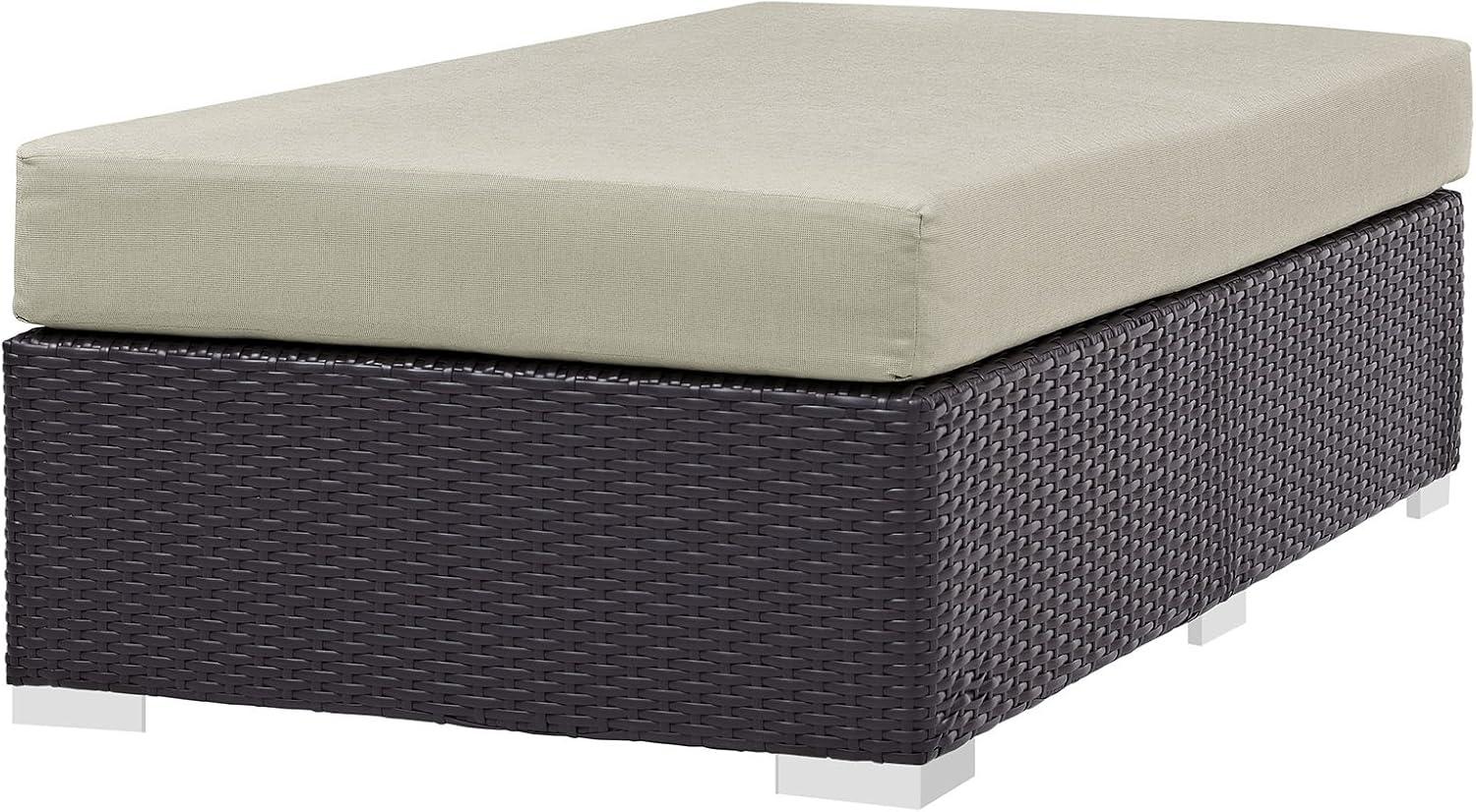 Modway Convene Rectangle Fabric Rattan Patio Ottoman in Espresso/Beige