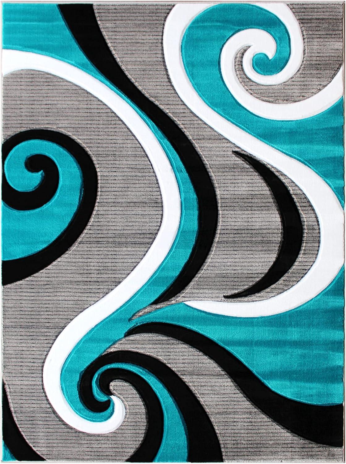 Flash Furniture Athos Rectangular Contemporary White, Black, Grey, Turquoise Area Rug, 5' x 7'
