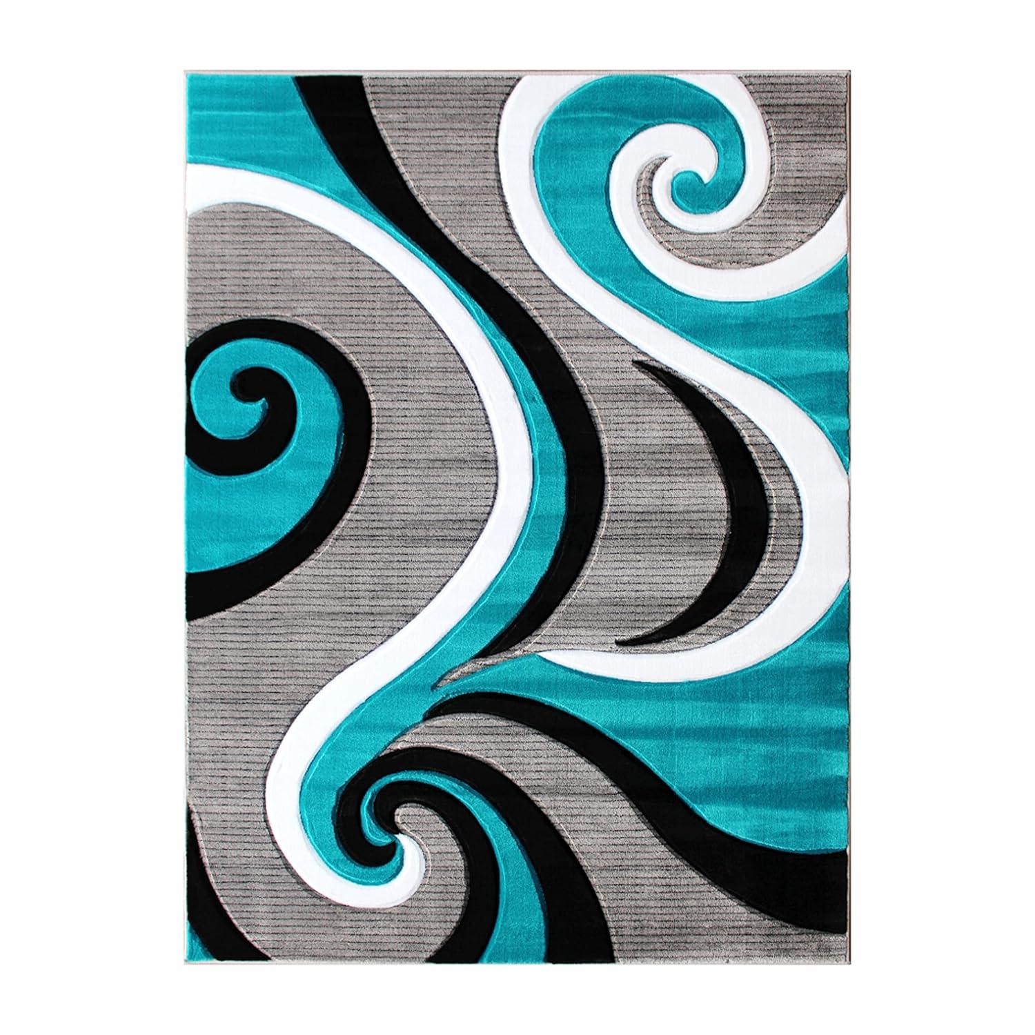 Flash Furniture Athos Rectangular Contemporary White, Black, Grey, Turquoise Area Rug, 5' x 7'