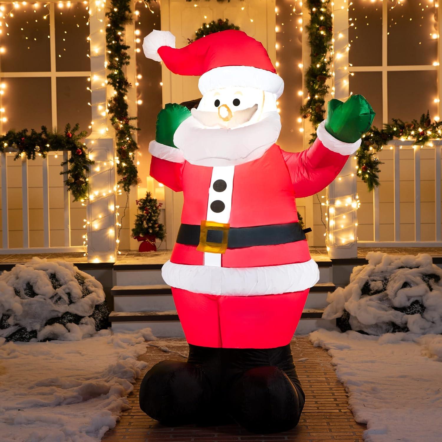 Joiedomi 6 FT Christmas Inflatable Santa with Gift Bag, Blow Up Xmas Inflatable Decorations with Build in LEDs for Christmas Indoor Outdoor Decor