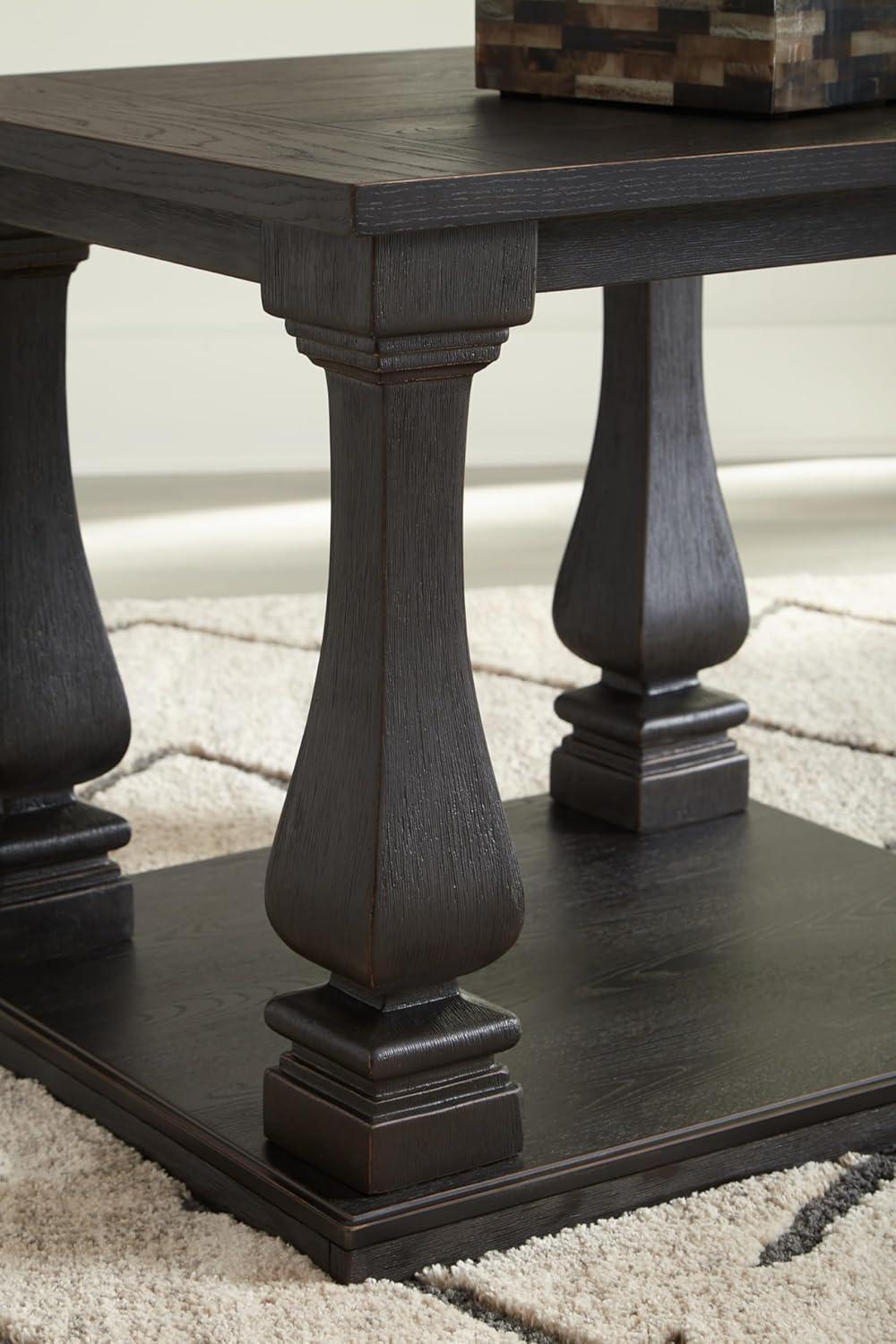 Signature Design by Ashley Wellturn Traditional End Table with Framed and Planked Detailing Tabletop & Lower Shelf, Black