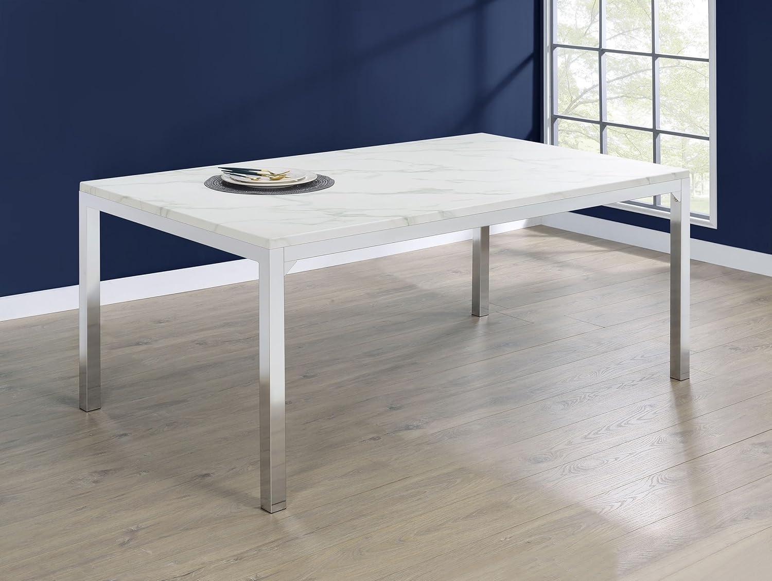 Coaster Athena Rectangle Metal Dining Table with Marble Top in Chrome
