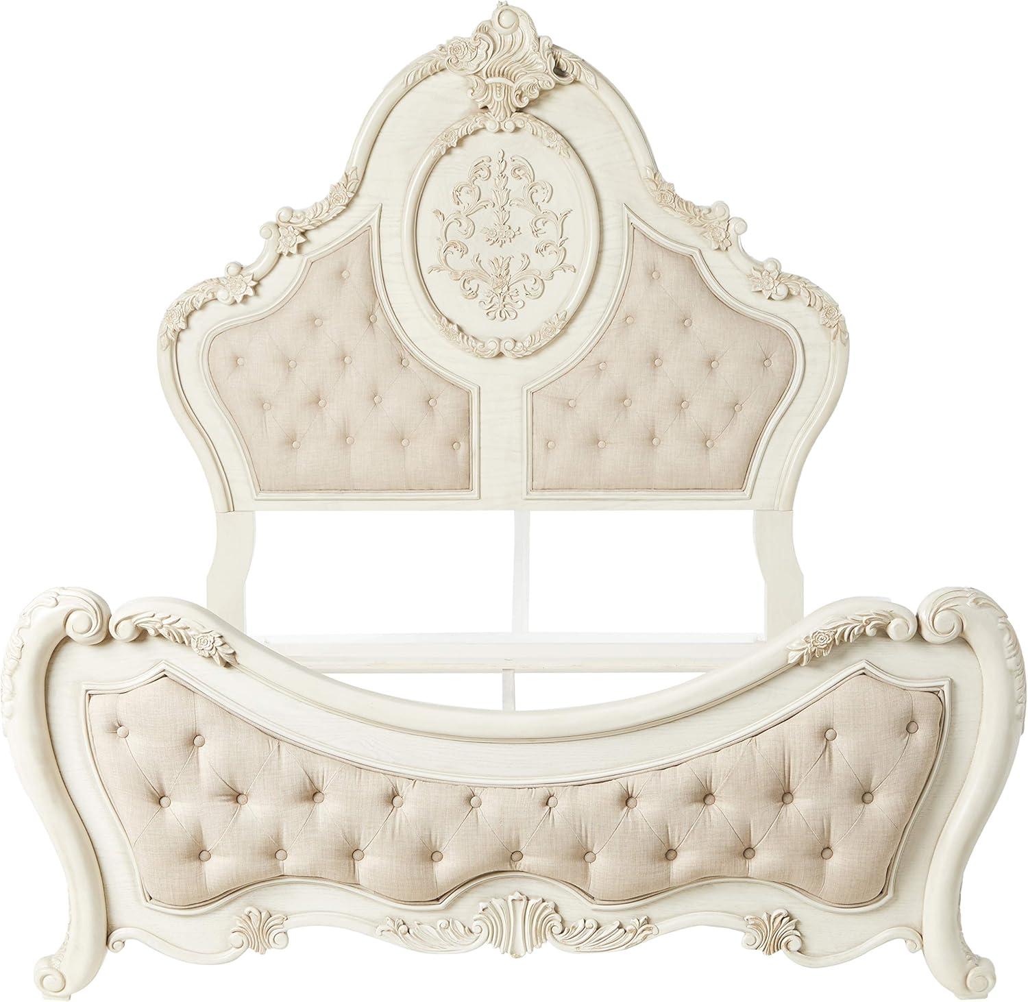Acme Furniture Vintage Queen Traditional Panel Bed, Beige/Antique White