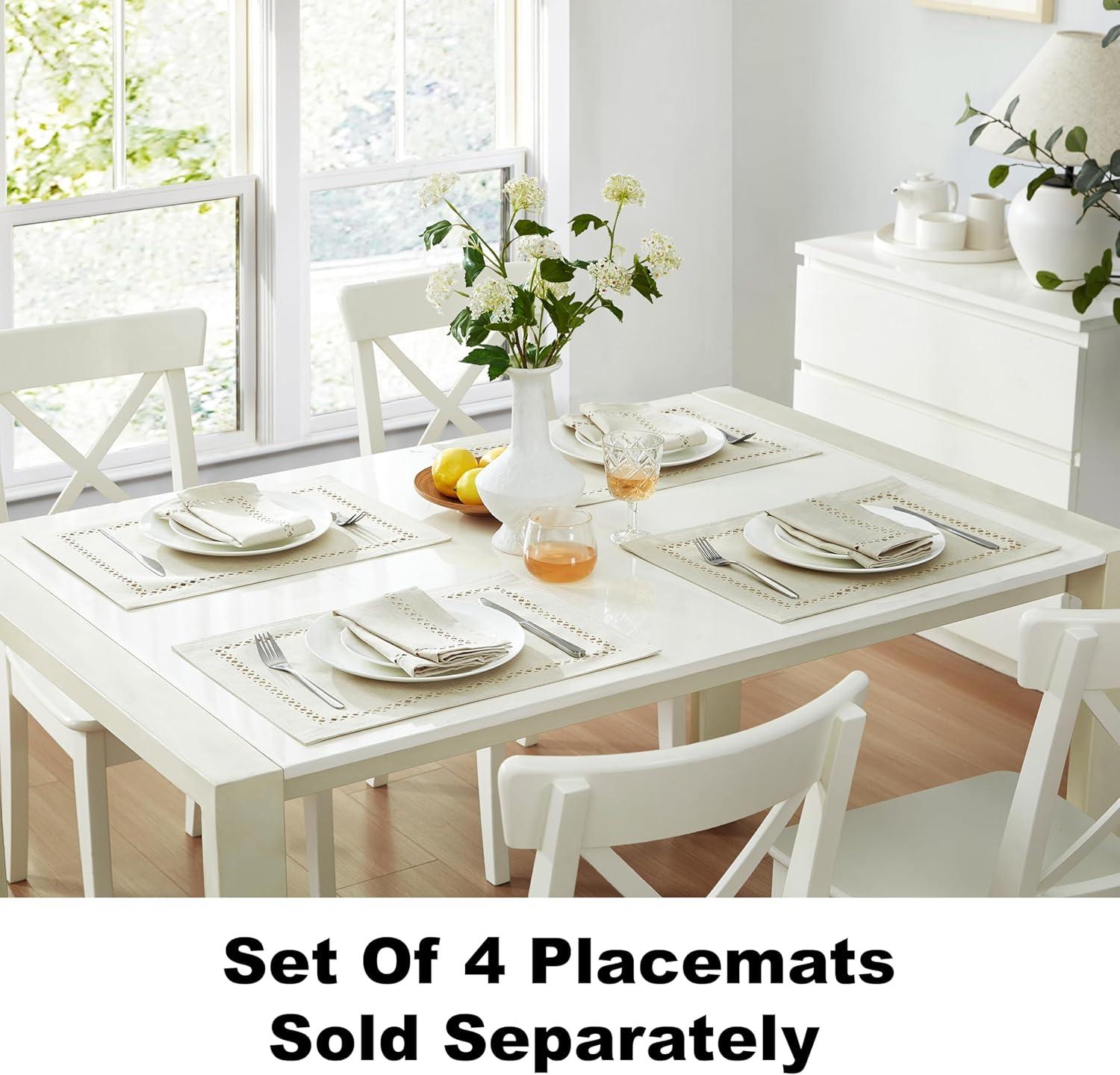 Newbridge Provence Lattice Cutwork Solid Color Textured Fabric Table Runner, 70 Inch Long, Ivory