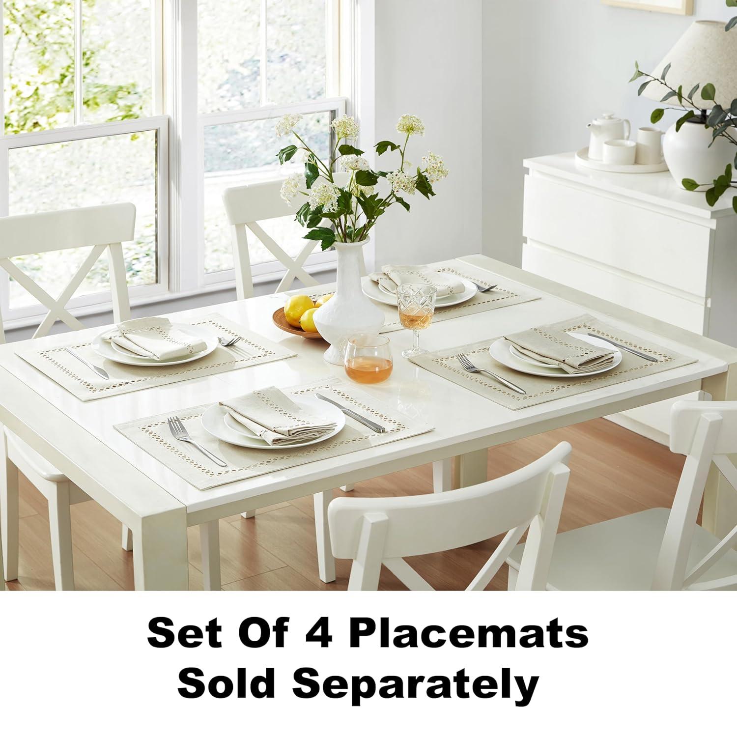 Newbridge Provence Lattice Cutwork Solid Color Textured Fabric Table Runner, 70 Inch Long, Ivory