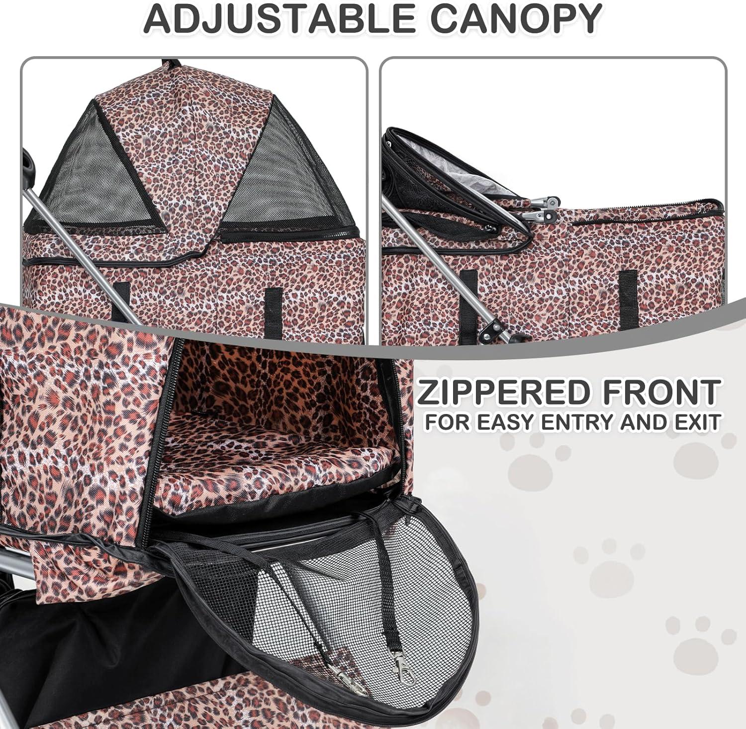 MoNiBloom Folding Pet Stroller, Foldable Dog Jogger Stroller with Detachable Carrier, Basket and Cup Holder