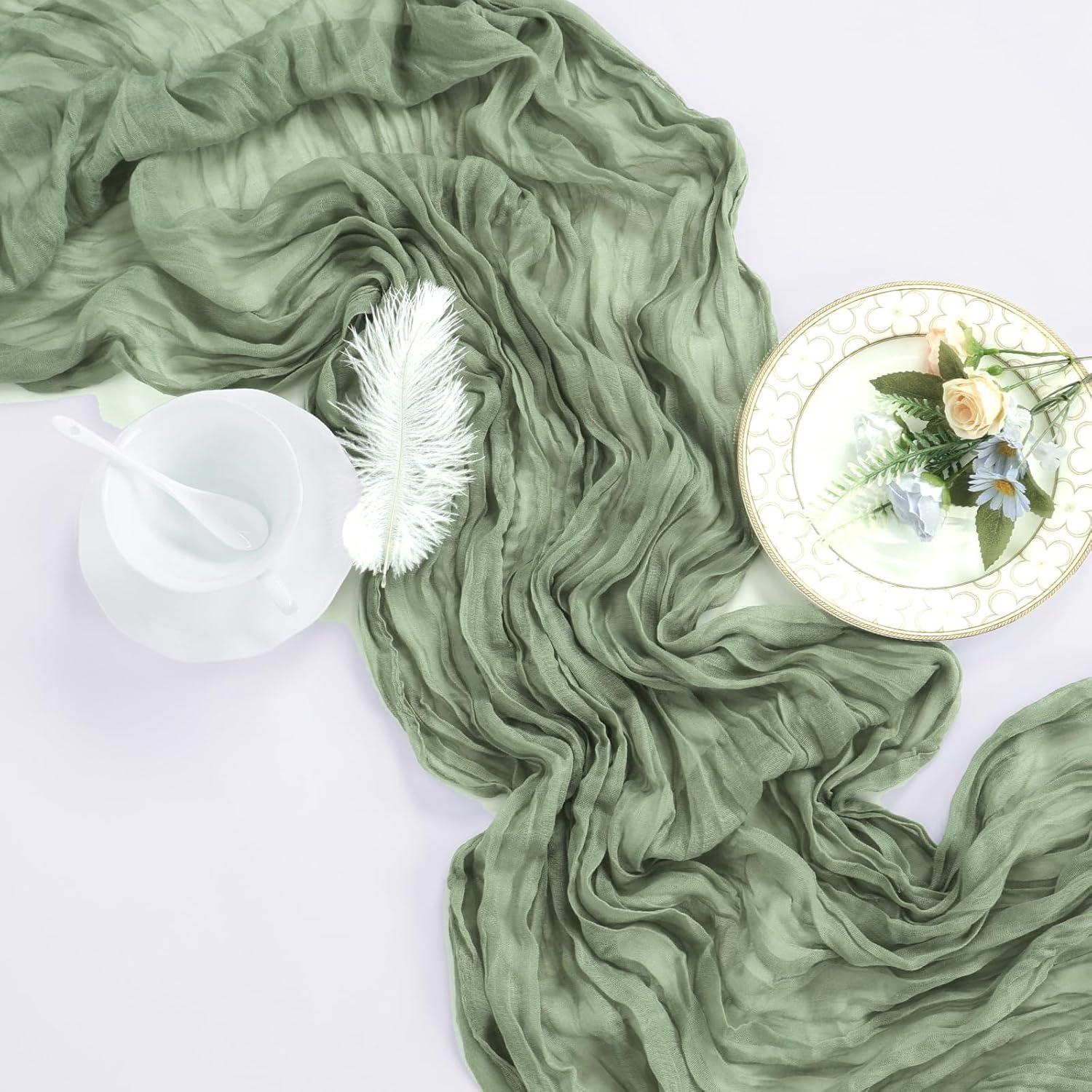 Mint Green Cheesecloth Table Runner 6 Pack 35" Boho Gauze Runner 120 inches Long Tablecloth Runner Rustic Sheer Fabric Bulk for Baby Shower Wedding Bridal Birthday Party Table Decorations