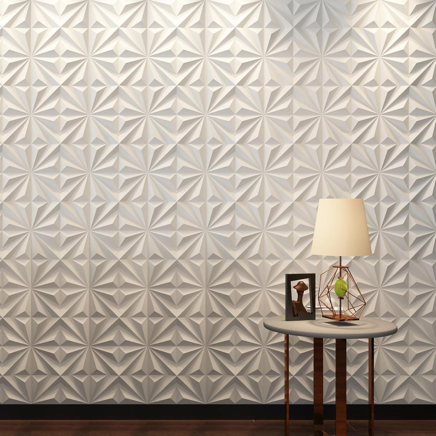 MIX3D Decorative 3D Wall Panels Star Textured PVC Wall Panels for Interior Wall Decor, 12''x12'' White Pack of 33 Tiles Cover 32 Sq. Ft